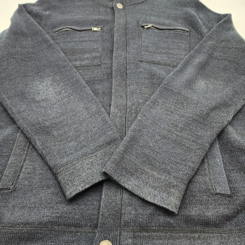 Banana Republic Navy Black Full Zip Button Mock Neck Sweater‎ Jacket Size XL